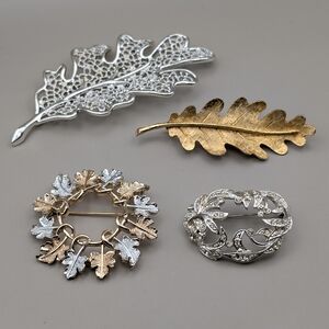 Vintage Nature Leaves 4pcs Brooch Lot Leaves Sarah Coventry BSK Signed